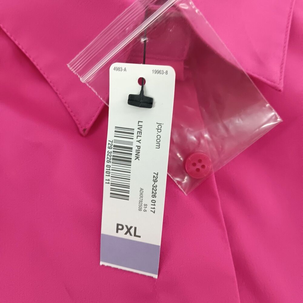 Worthington Shirt Womens Size PXL Pink Short Sleeve Collared Button Up Top NWT - Picture 8 of 8